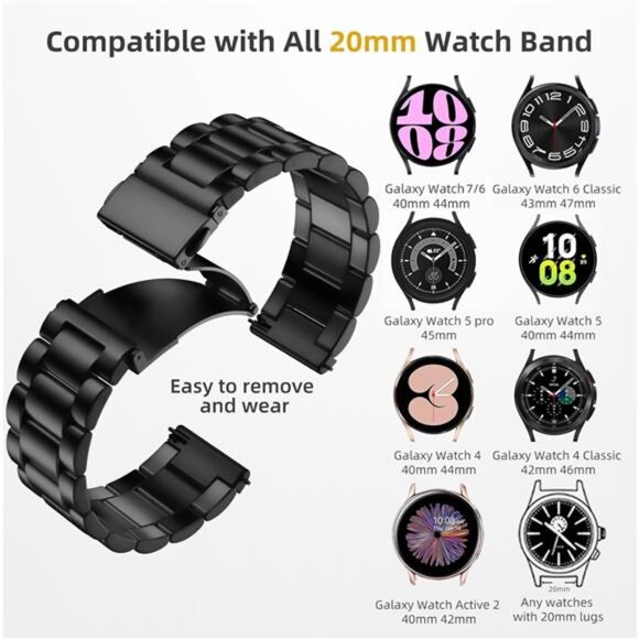 Stainless Steel Band Compatible with Samsung Galaxy Watch 7 6 5 4 FE 40mm 44mm - Picture 2 of 7